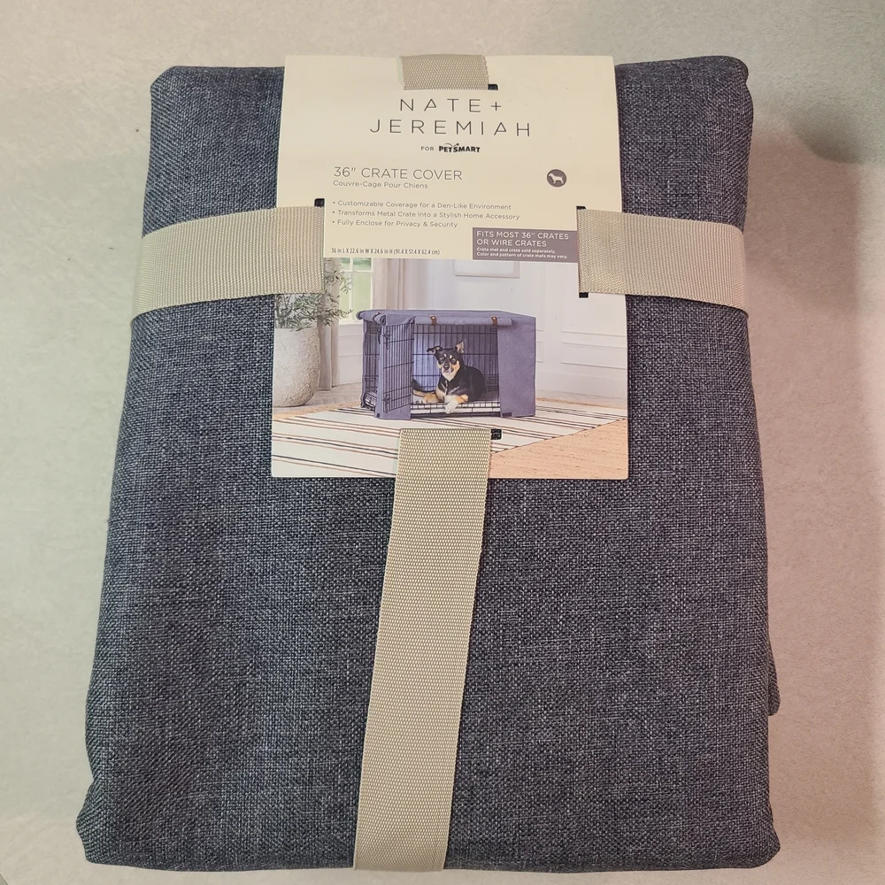 NEW Nate & Jeremiah Grey Linen Blend Cloth Dog Crate Cover 36” Pet Furniture